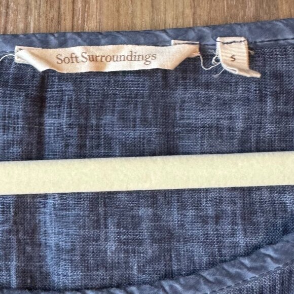 Soft Surroundings Blue Linen 100% Crochet Sleeve Dress Small Lagenlook minimal - Picture 7 of 9